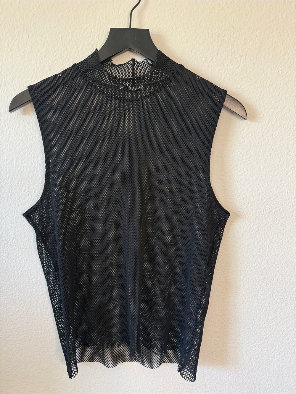 Zara Black Sleeveless Mesh Mock Neck Tank